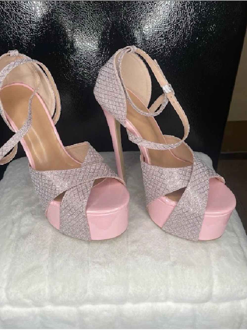 Women's Pink Strappy Platform Heels